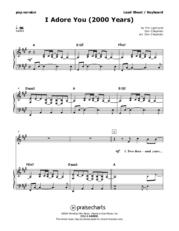 I Adore You Piano/Vocal (Don Chapman)