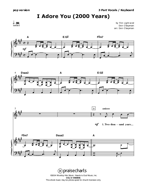 I Adore You Piano/Vocal (SAT) (Don Chapman)