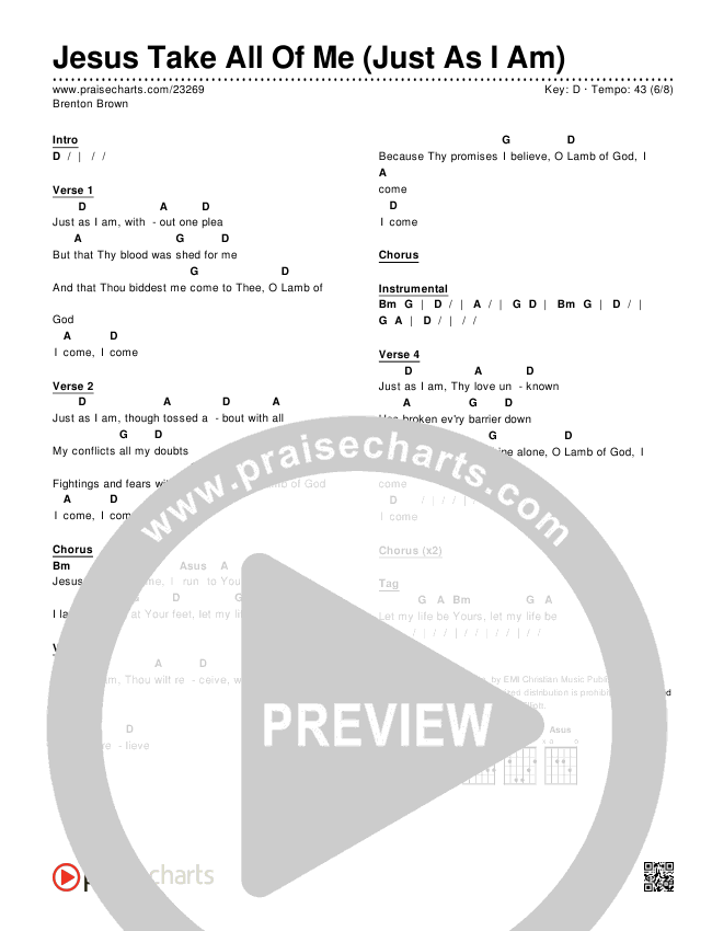 Jesus Take All Of Me (Just As I Am) Chords & Lyrics (Brenton Brown)