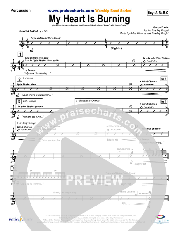 My Heart Is Burning Percussion (Geron Davis)