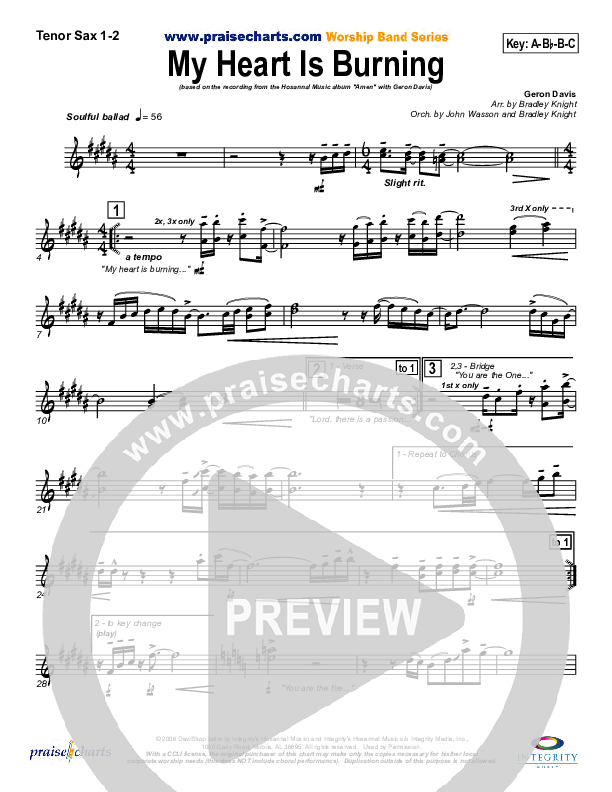 My Heart Is Burning Tenor Sax 1/2 (Geron Davis)