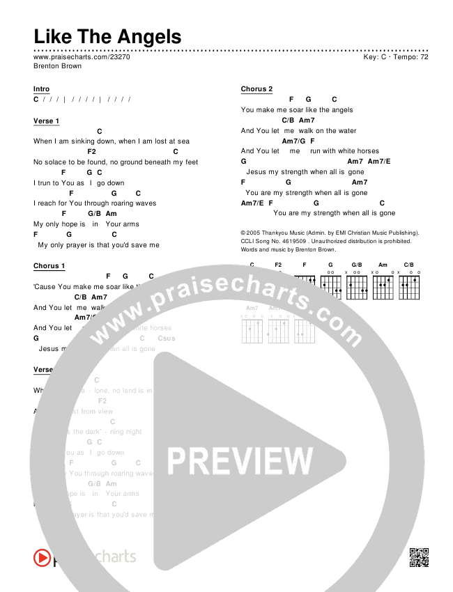 Like The Angels Chords & Lyrics (Brenton Brown)