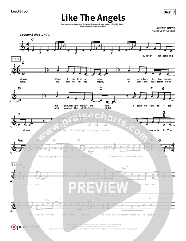 Like The Angels Lead Sheet (Brenton Brown)