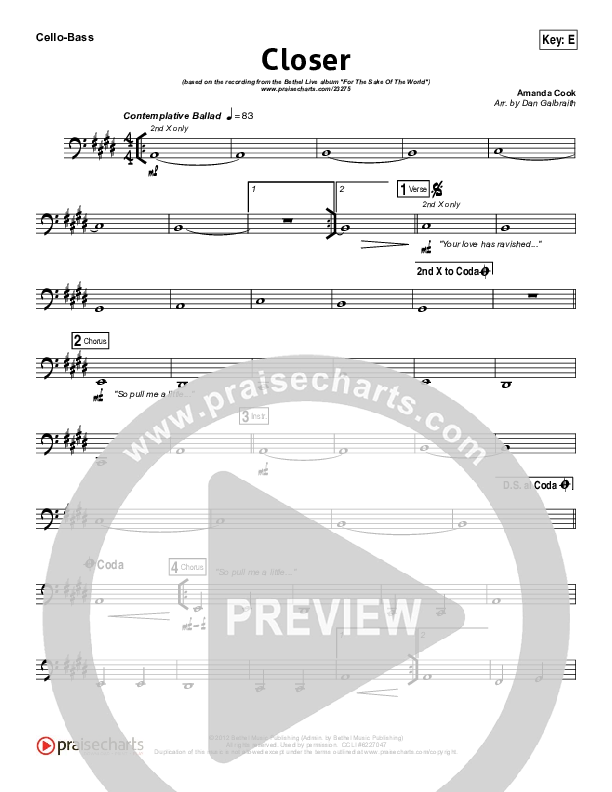 Closer Cello/Bass (Bethel Music)
