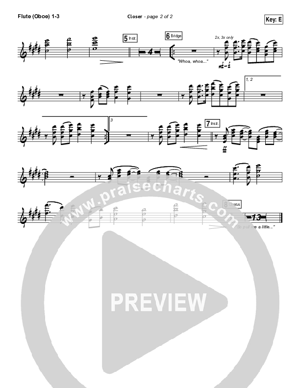 Closer Flute/Oboe 1/2/3 (Bethel Music)