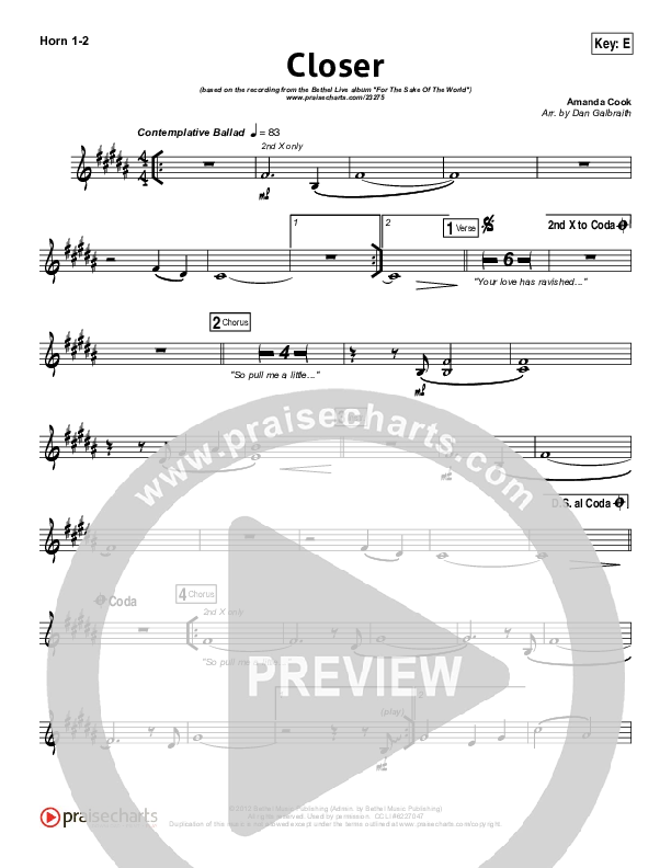Closer French Horn 1/2 (Bethel Music)