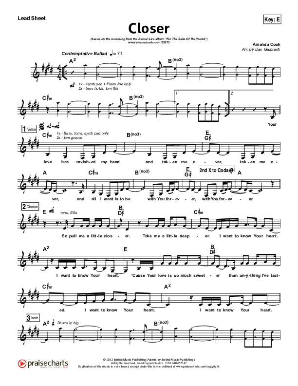 Closer Lead Sheet (SAT) (Bethel Music)