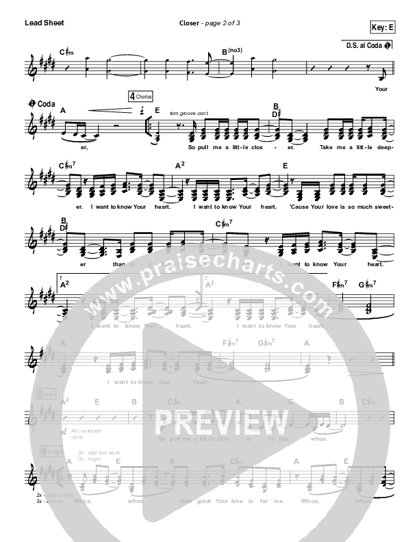 Closer Lead Sheet (SAT) (Bethel Music)