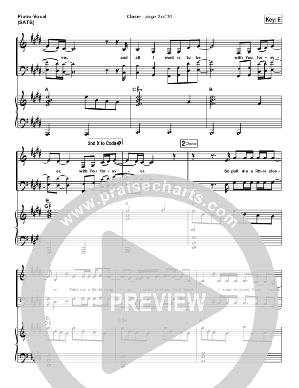 Closer Piano/Vocal (SATB) (Bethel Music)
