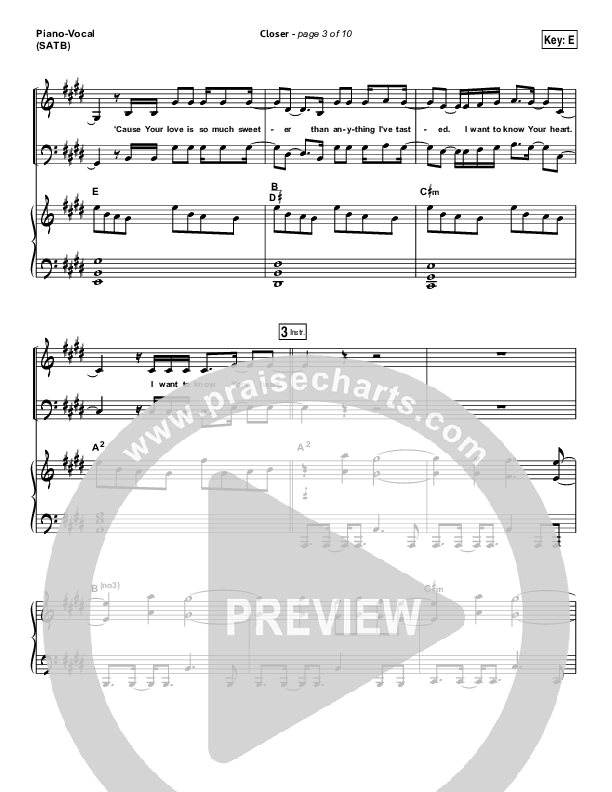 Closer Piano/Vocal (SATB) (Bethel Music)