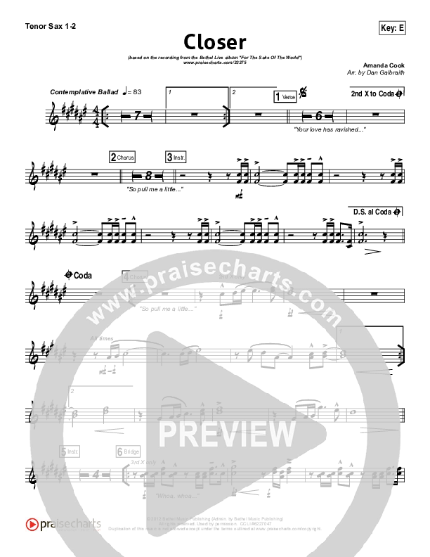 Closer Tenor Sax 1/2 (Bethel Music)