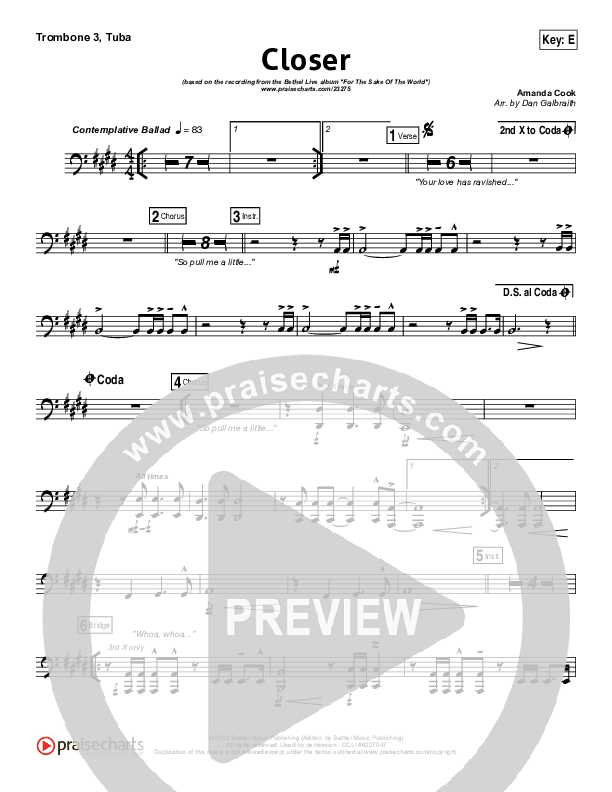 Closer Trombone 3/Tuba (Bethel Music)