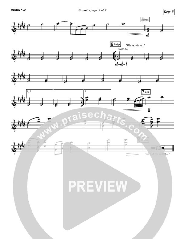 Closer Violin Sheet Music PDF (Bethel Music) PraiseCharts