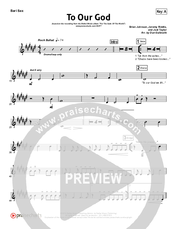 To Our God Bari Sax (Bethel Music)