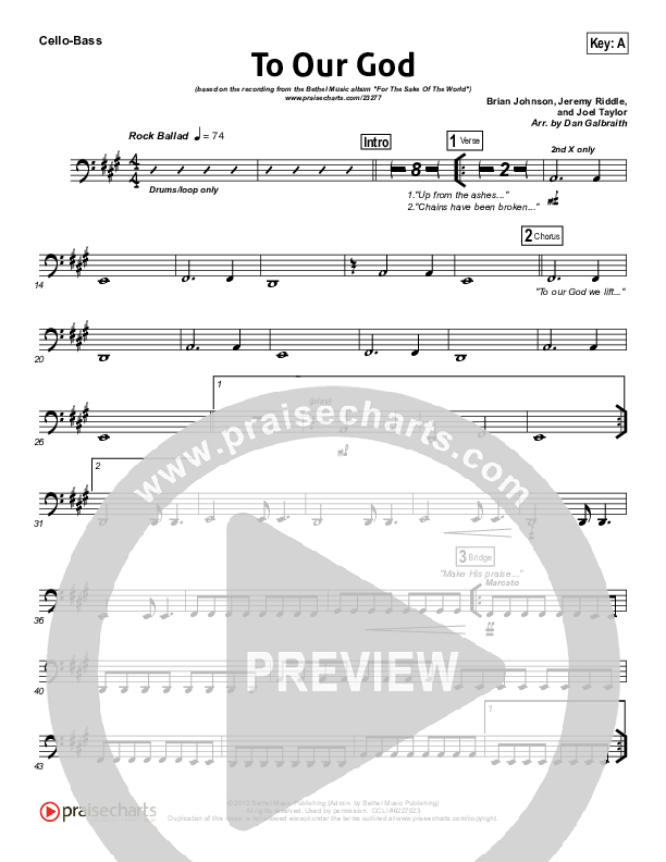 To Our God Cello/Bass (Bethel Music)