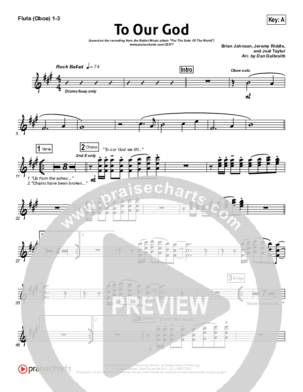 To Our God Flute/Oboe 1/2/3 (Bethel Music)