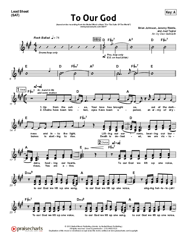 To Our God Lead Sheet (SAT) (Bethel Music)