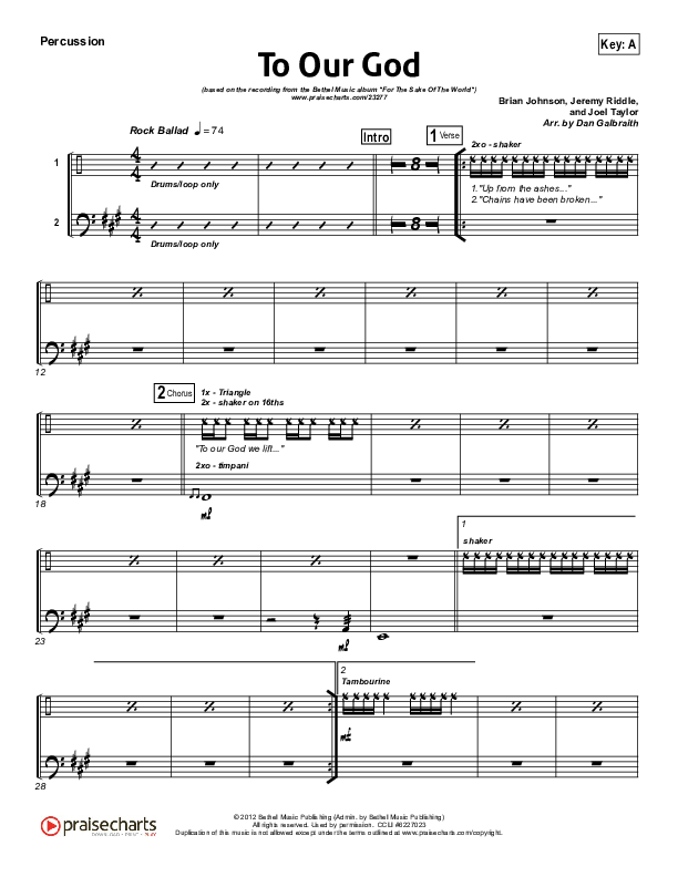 To Our God Percussion (Bethel Music)