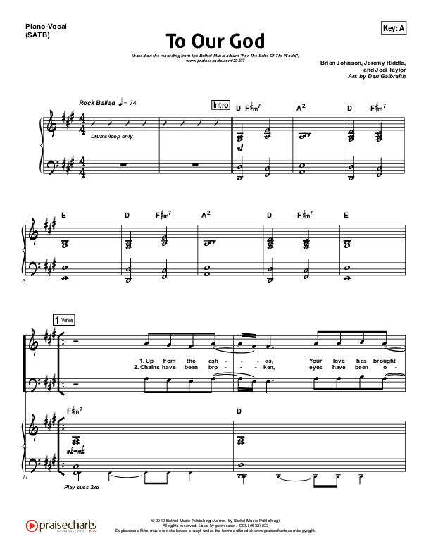 To Our God Piano/Vocal (SATB) (Bethel Music)