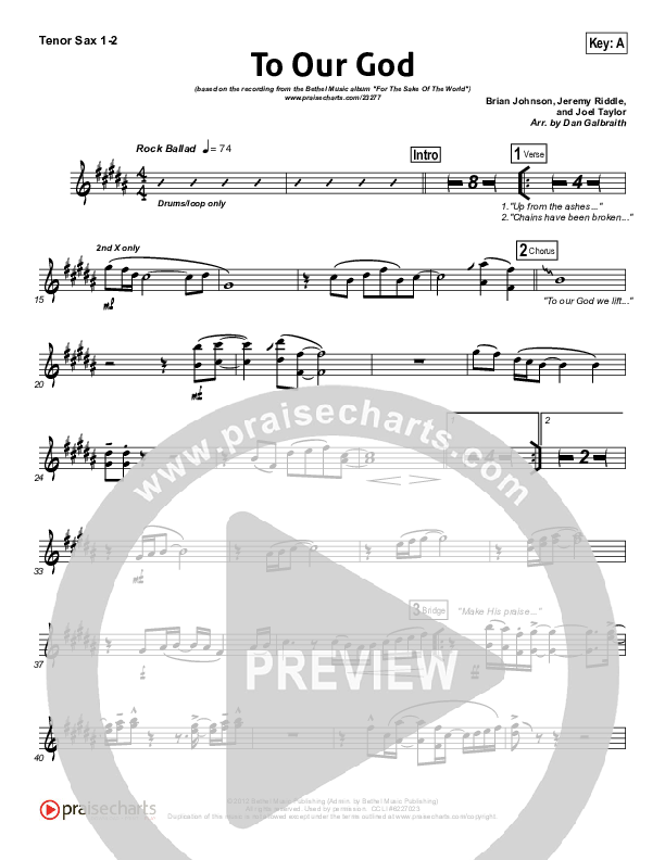 To Our God Tenor Sax 1/2 (Bethel Music)