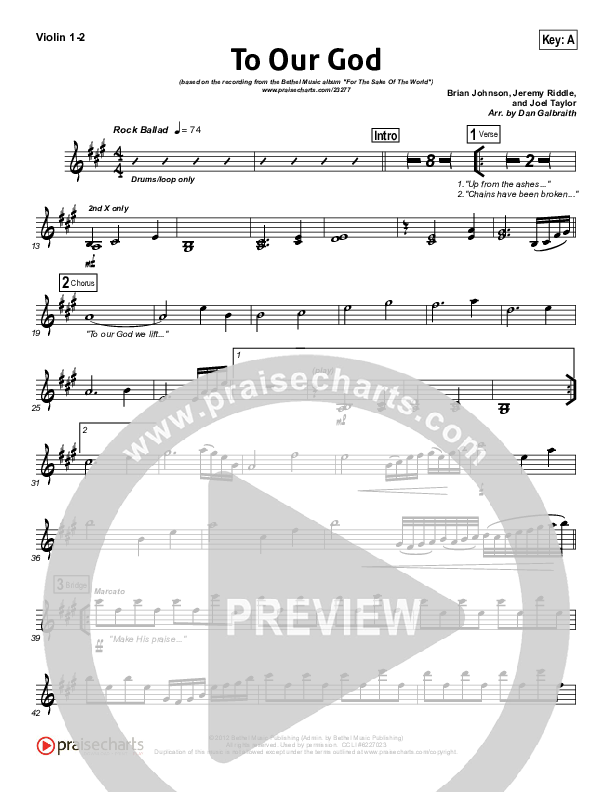 To Our God Violin 1/2 (Bethel Music)