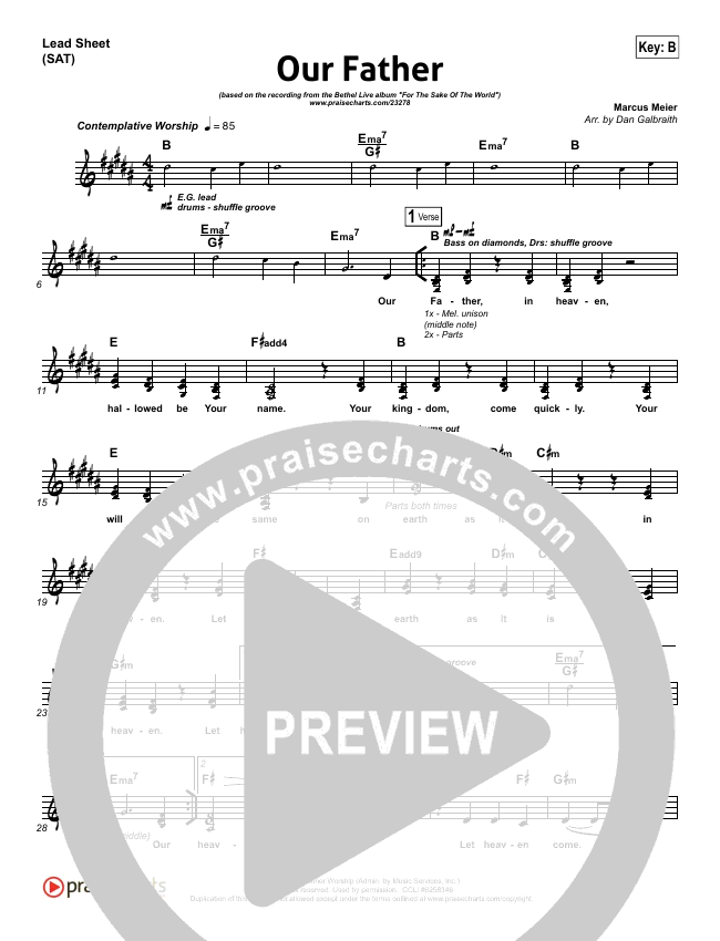 Our Father Sheet Music Bethel Music Praisecharts C9 am em on earth as it is in heaven d c9 let heaven come to earth. our father sheet music bethel music