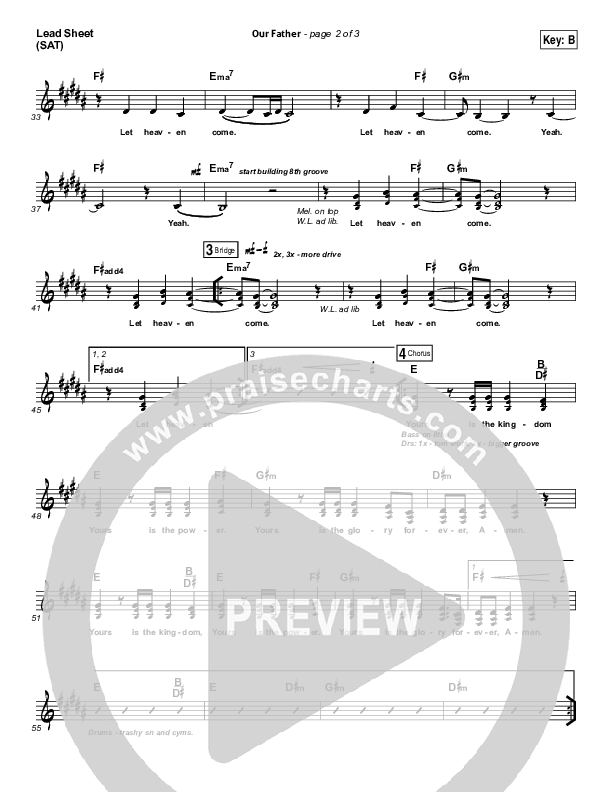 Our Father Lead Sheet (SAT) (Bethel Music)