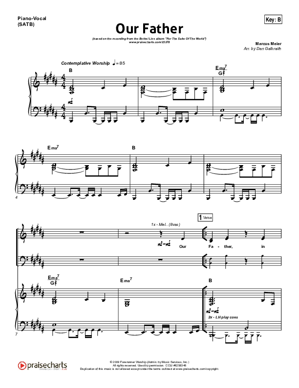 Our Father Piano/Vocal (SATB) (Bethel Music)