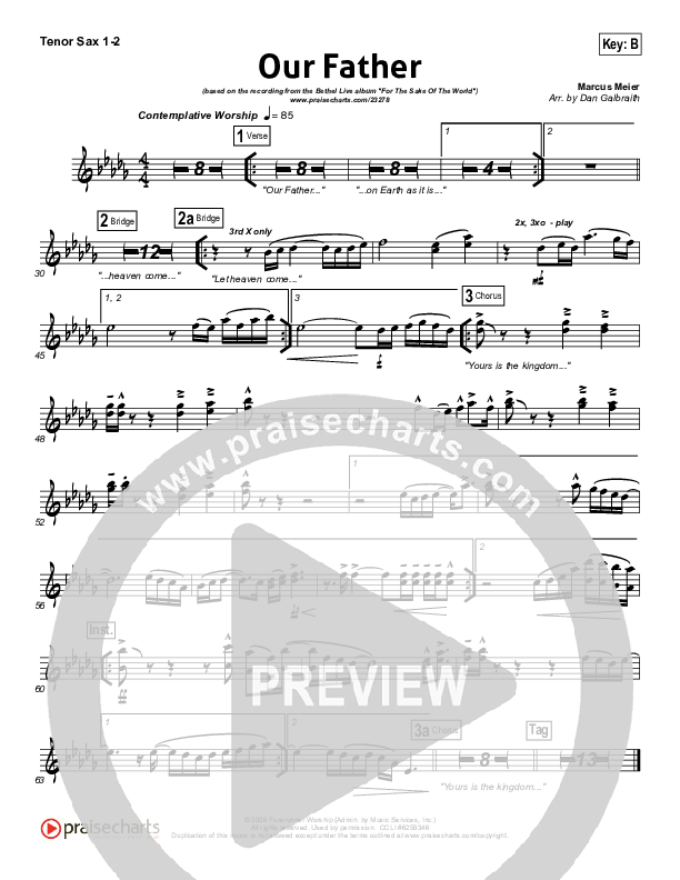 Our Father Tenor Sax 1/2 (Bethel Music)