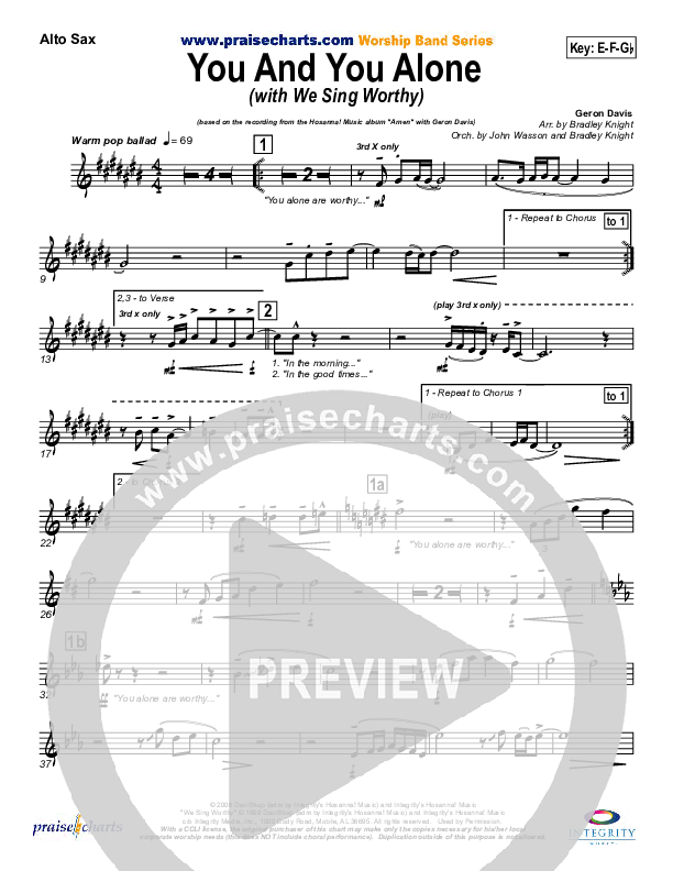 You And You Alone (with We Sing Worthy) Alto Sax (Geron Davis)