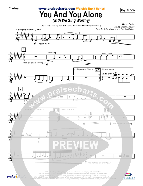 You And You Alone (with We Sing Worthy) Clarinet (Geron Davis)