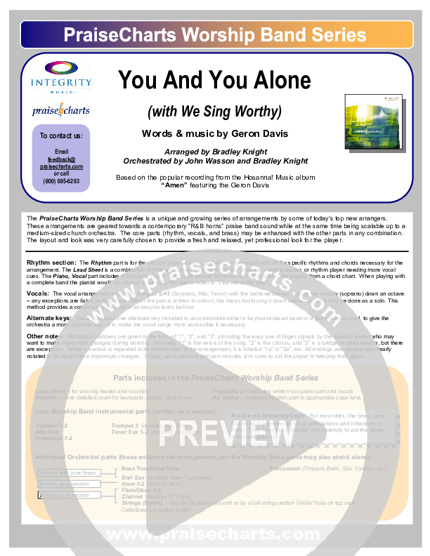 You And You Alone (with We Sing Worthy) Cover Sheet (Geron Davis)