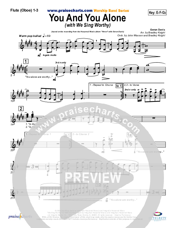You And You Alone (with We Sing Worthy) Flute/Oboe 1/2/3 (Geron Davis)