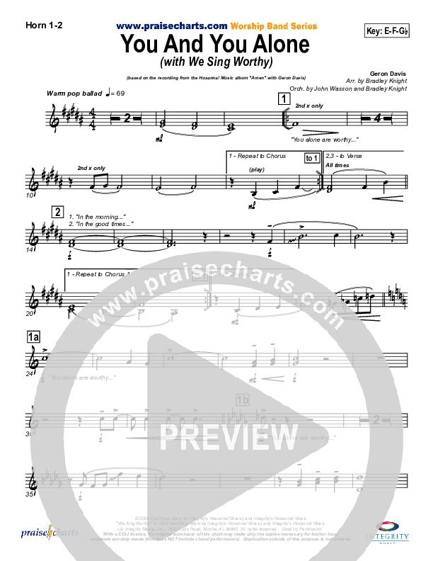 You And You Alone (with We Sing Worthy) French Horn 1/2 (Geron Davis)