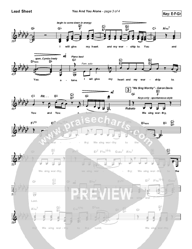 You And You Alone (with We Sing Worthy) Lead Sheet (Geron Davis)