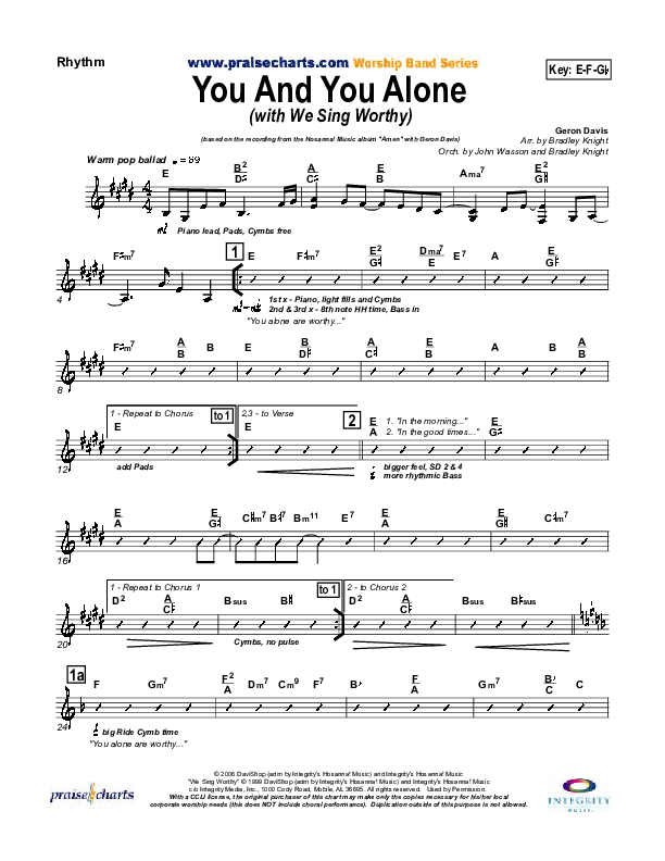 You And You Alone (with We Sing Worthy) Rhythm Chart (Geron Davis)