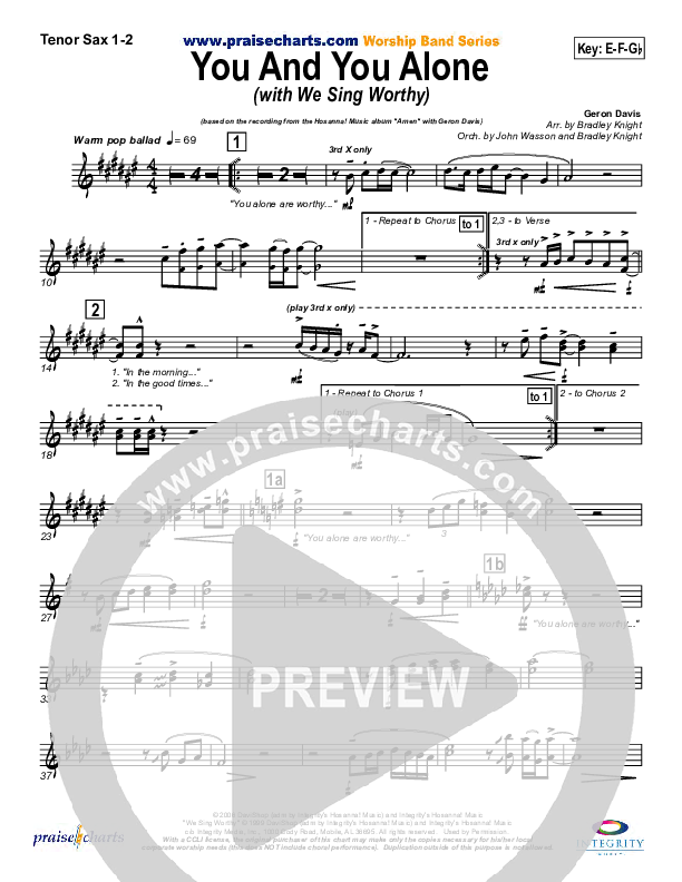 You And You Alone (with We Sing Worthy) Tenor Sax 1/2 (Geron Davis)