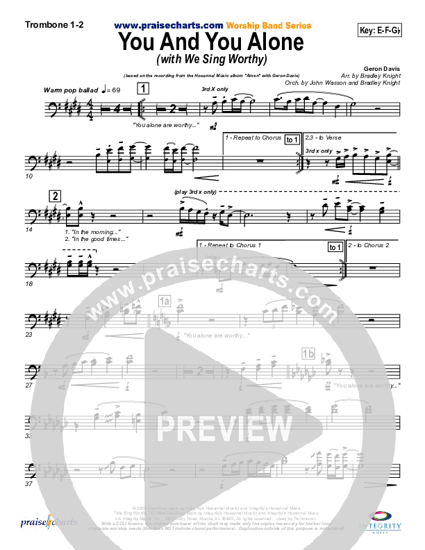 You And You Alone (with We Sing Worthy) Trombone 1/2 (Geron Davis)