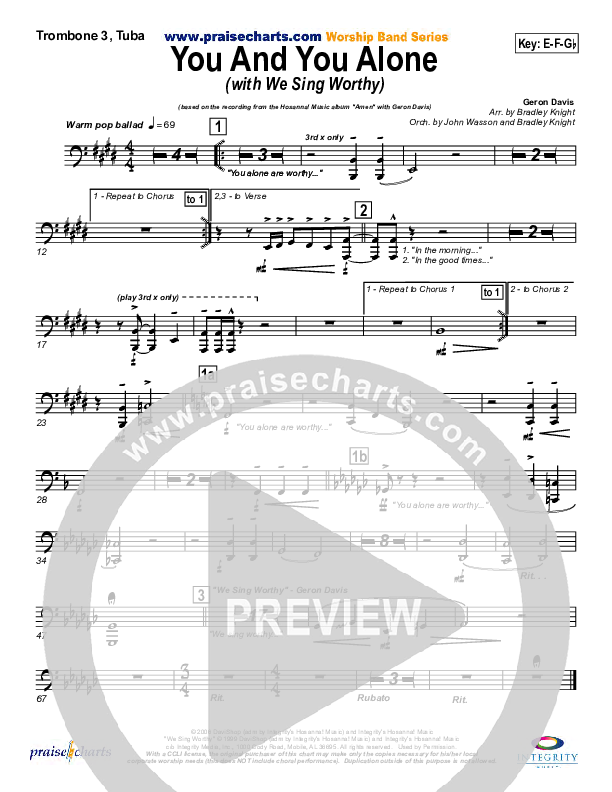 You And You Alone (with We Sing Worthy) Trombone 3/Tuba (Geron Davis)