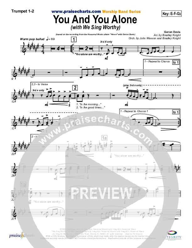 You And You Alone (with We Sing Worthy) Trumpet 1,2 (Geron Davis)