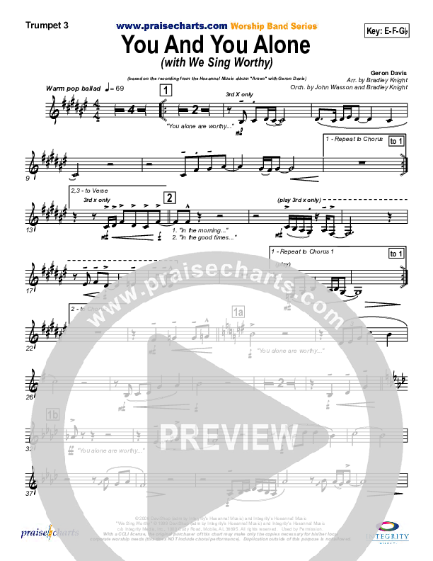 You And You Alone (with We Sing Worthy) Trumpet 3 (Geron Davis)