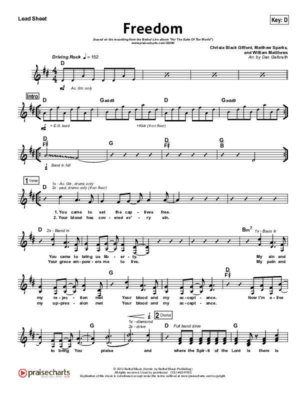 Freedom Lead Sheet (Bethel Music)