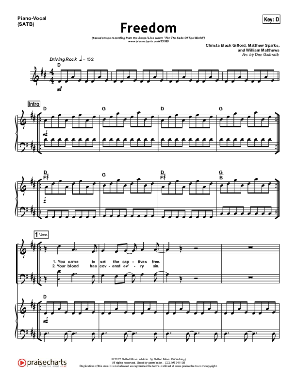 Freedom Piano/Vocal (SATB) (Bethel Music)