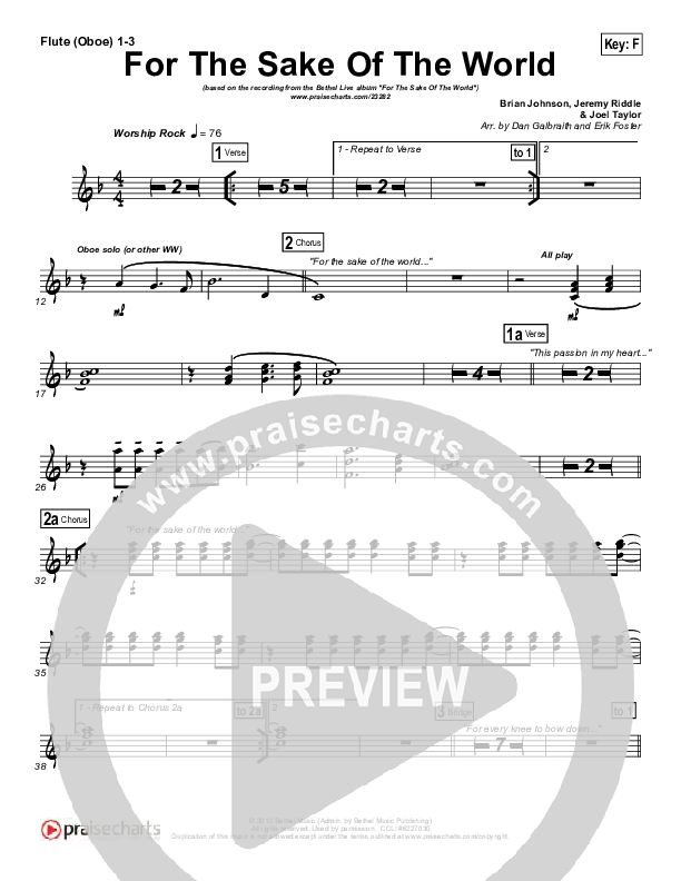 For The Sake Of The World Flute/Oboe 1/2/3 (Bethel Music)