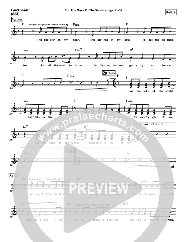 For The Sake Of The World Lead Sheet (SAT) (Bethel Music)