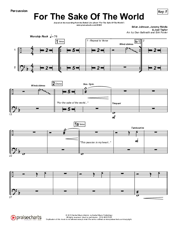 For The Sake Of The World Percussion (Bethel Music)