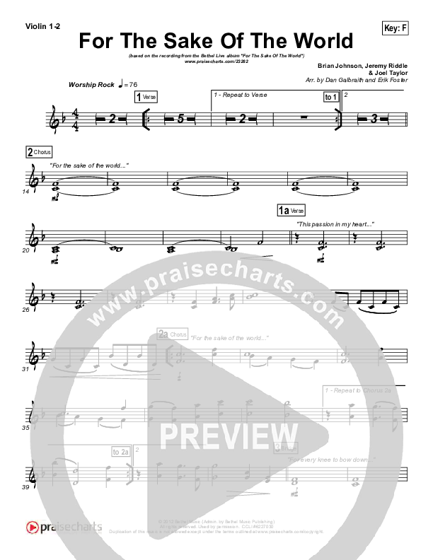 For The Sake Of The World Violin 1/2 (Bethel Music)