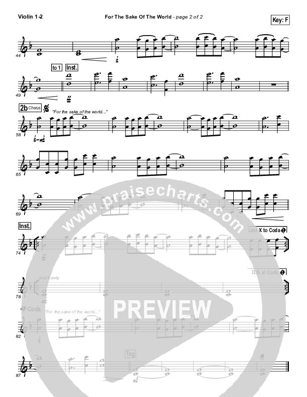 For The Sake Of The World Violin 1/2 (Bethel Music)