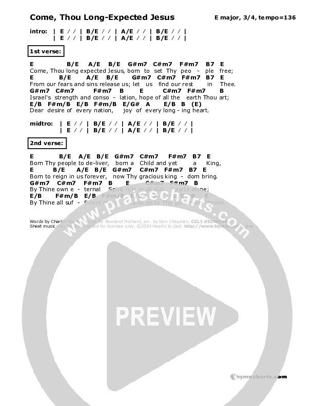 Come Thou Long-Expected Jesus Chords & Lyrics (Don Chapman)