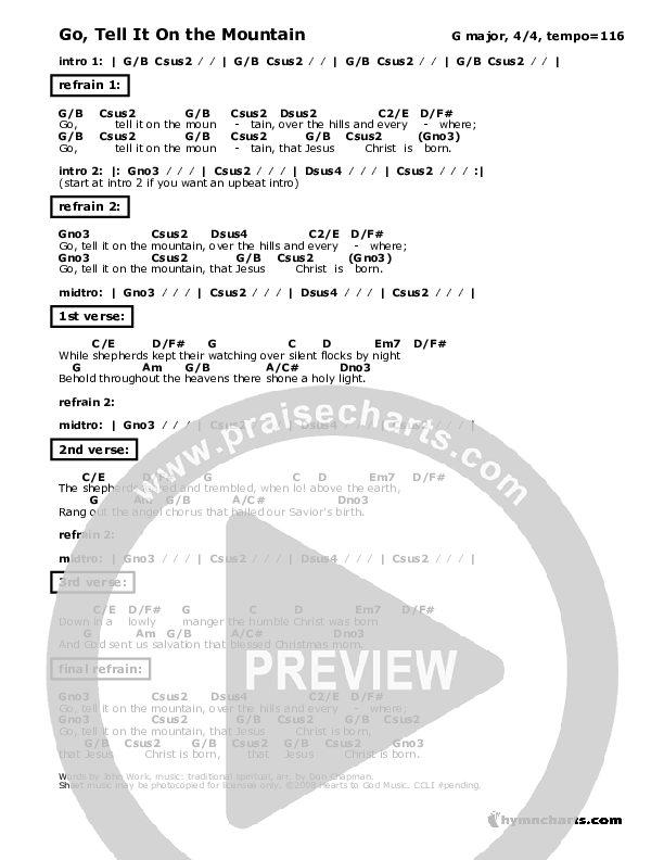 Go Tell It On The Mountain Chord Chart (Don Chapman)